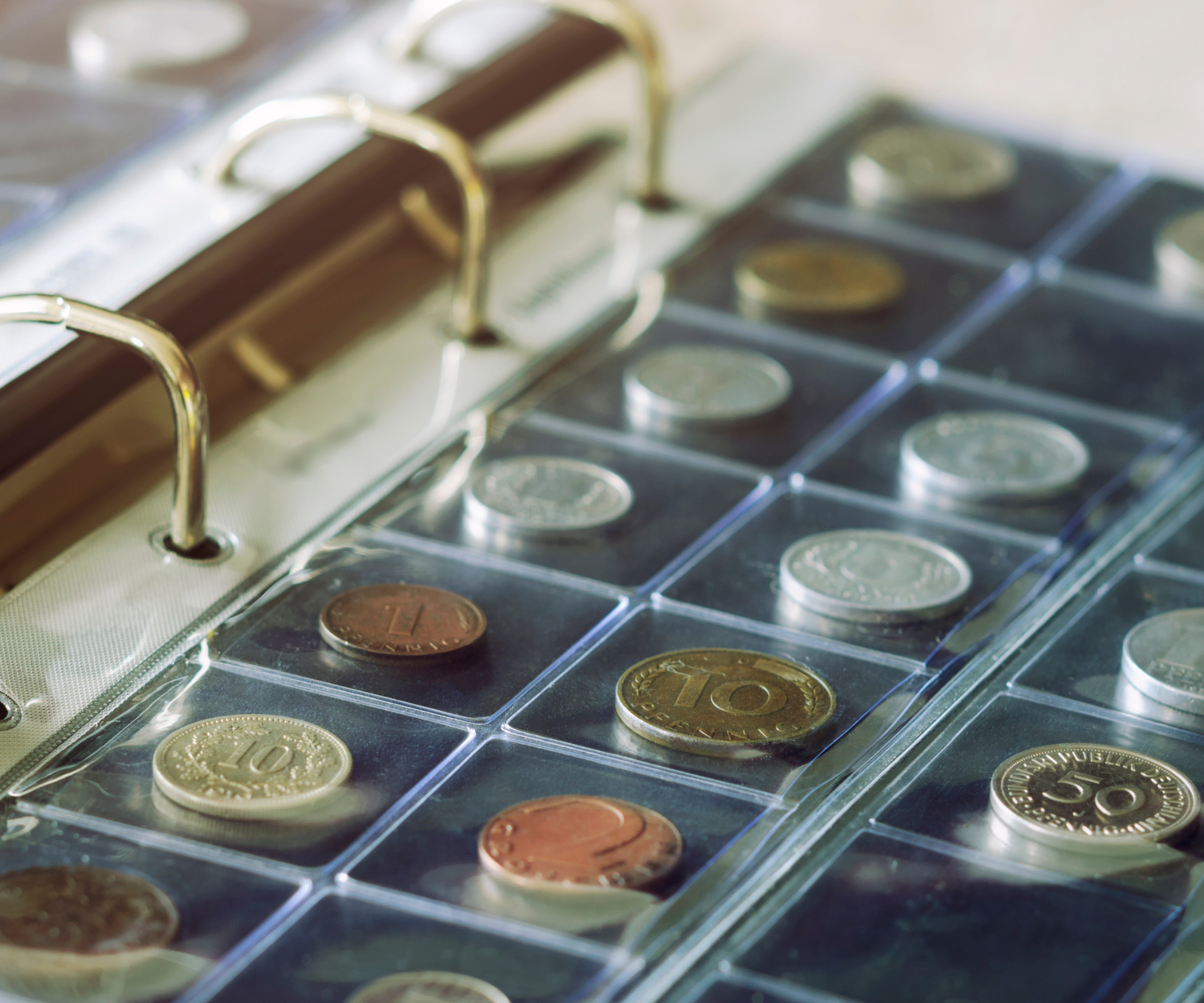 Coins organized in a collector album